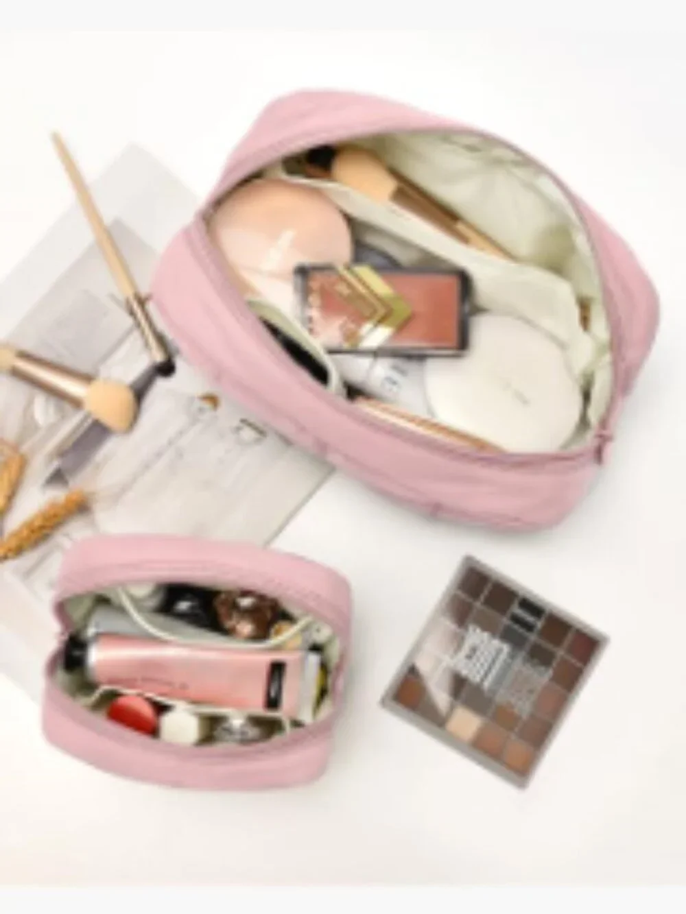 2 Pcs Padded Nylon Travel Cosmetic Bag Set Wide-Open Makeup Organizer Toiletry